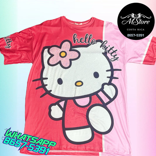 Blusón Oversize HKB Hello Kitty Fucsia/Rosa Tela Piel de Durazno