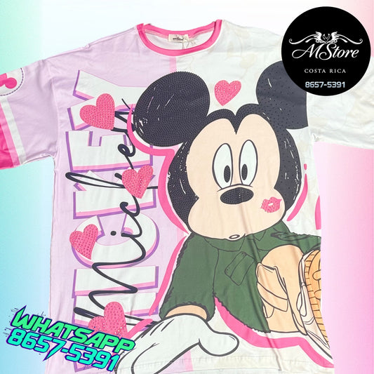 Blusón Oversize MMB Mickey Beso Rosa Tela Piel de Durazno