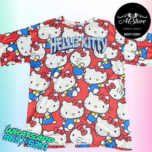 Blusón Oversize HKB Hello Kittys Roja Tela Piel de Durazno