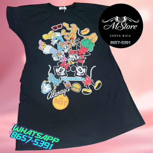 Vestido Oversize Ratones Negro Tela Fría