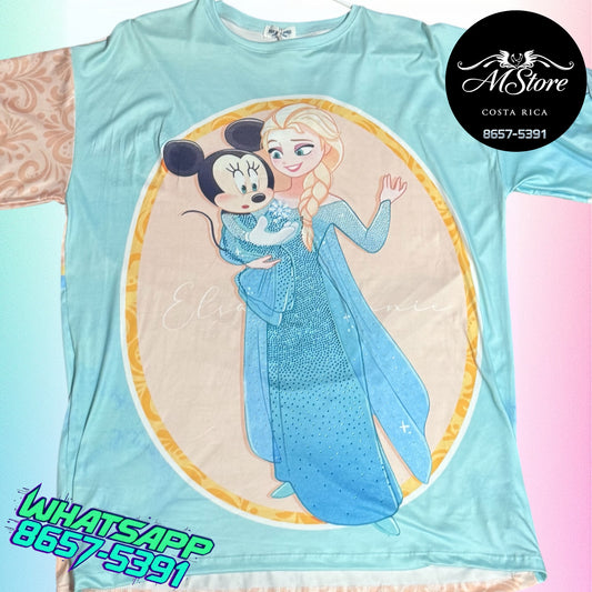 Blusón Oversize PRB Elsa Frozen Celeste Tela piel de durazno