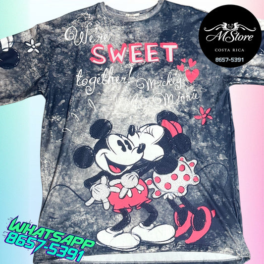 Blusón Oversize MMB Mickey Minnie Sweet Tela piel de durazno