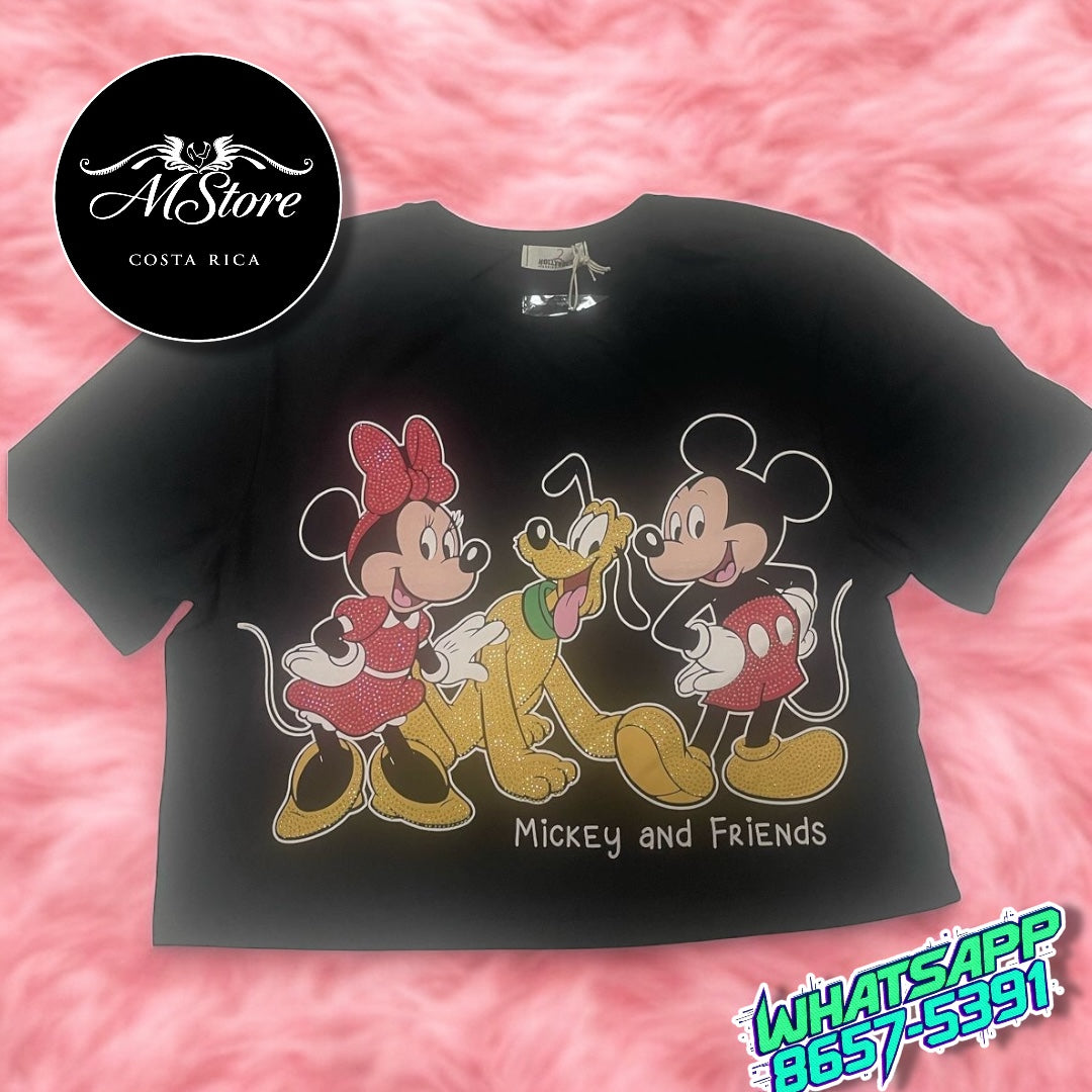 Corte Medio Minnie Pluto Mickey Negro Tela Fría