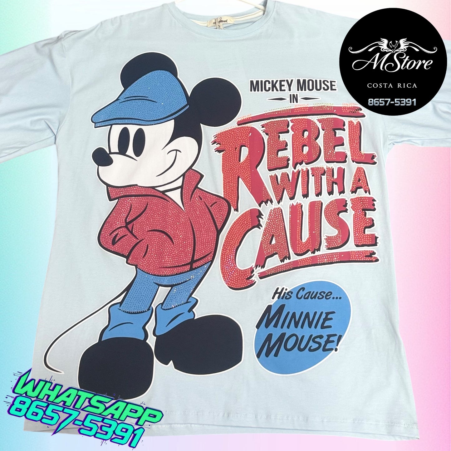 Blusón Oversize MMB Mickey Rebel Celeste Bebe Tela Fria