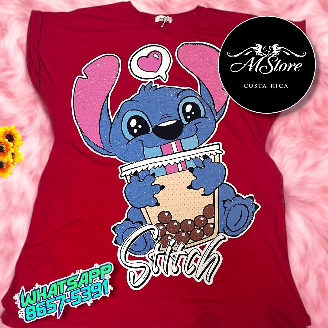 Vestido Oversize  Stitch Rojo Tela Piel Fria