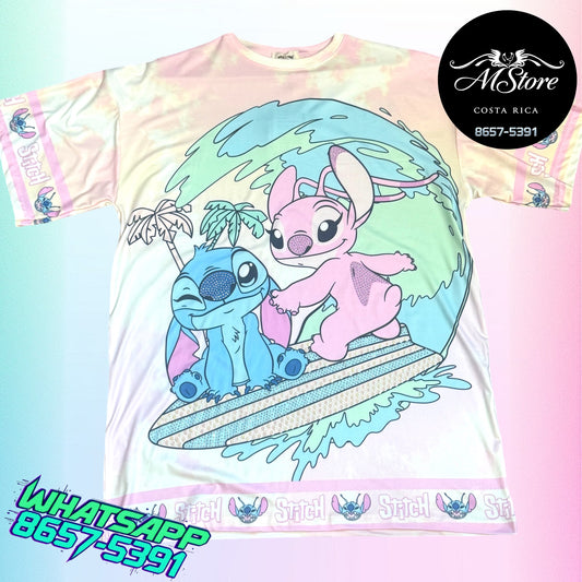 Blusón Oversize STB Stich Angel Surfiando Tela piel de durazno