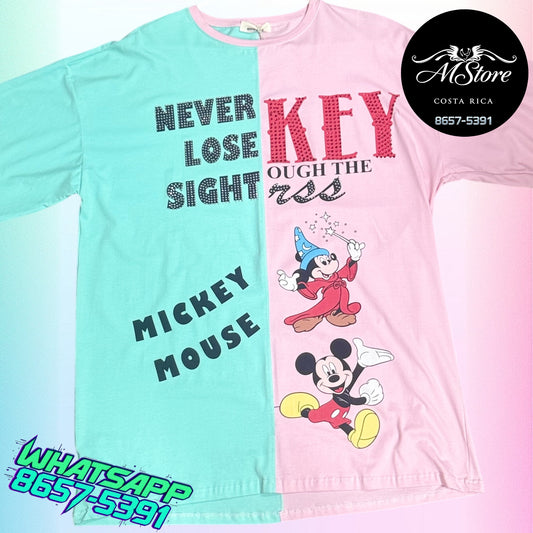 Blusón Oversize MMB Mickey Mango Rosa/Verde Agua Tela Fria