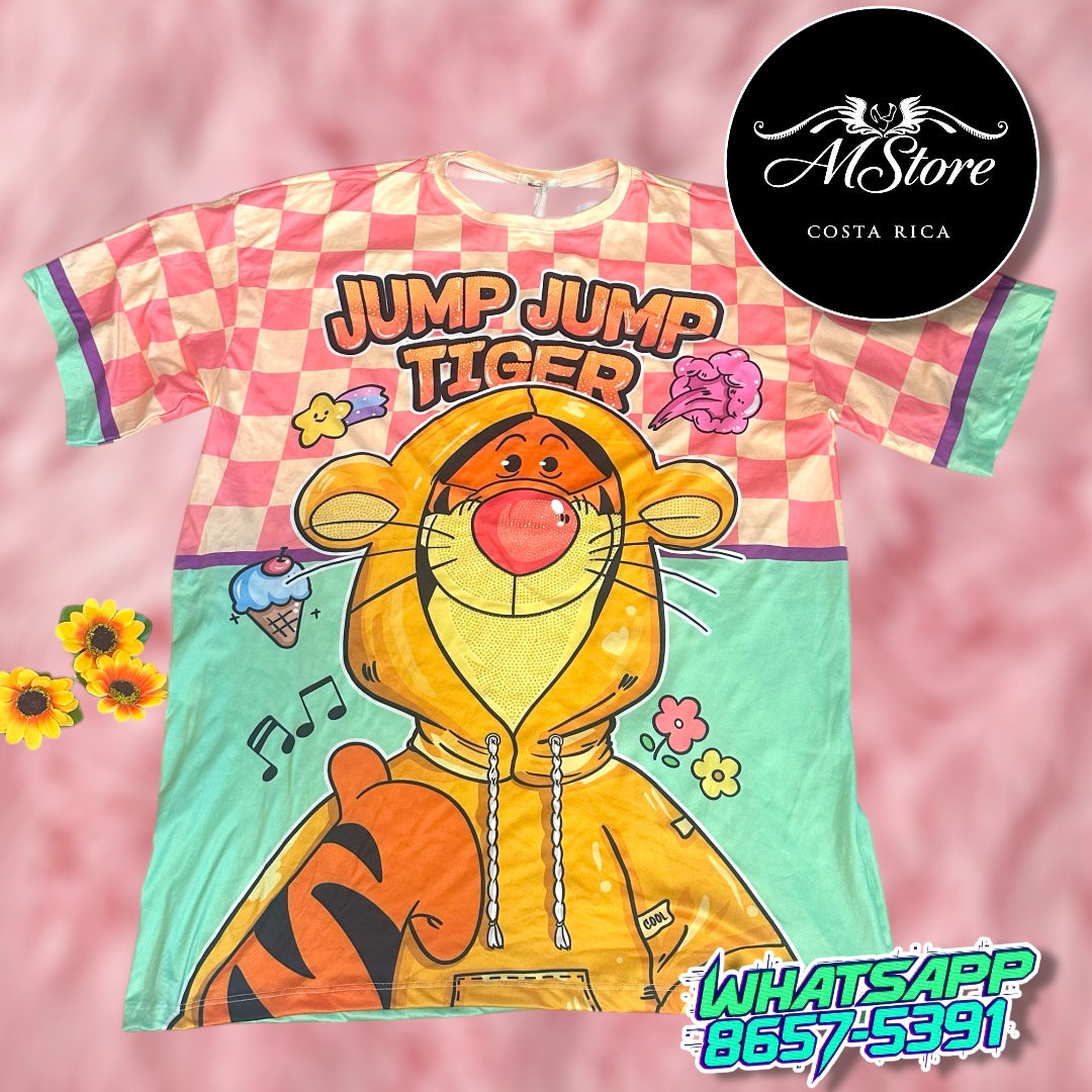 Blusón Oversize Tiger Jump Tela Piel de Durazno