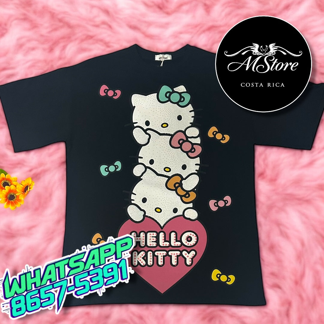 Blusón Oversize Hello Kitty Tres Negro Tela Fría