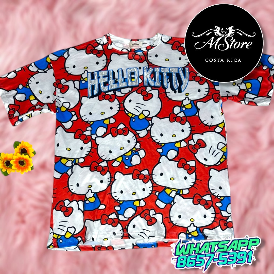 Blusón Oversize Hello Kitty Rojo Tela piel de Durazno