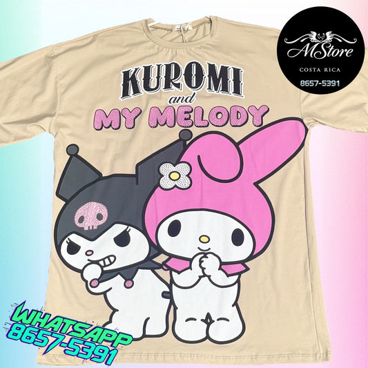 Blusón Oversize HKB Kuromi Melody Beige  Tela Fría