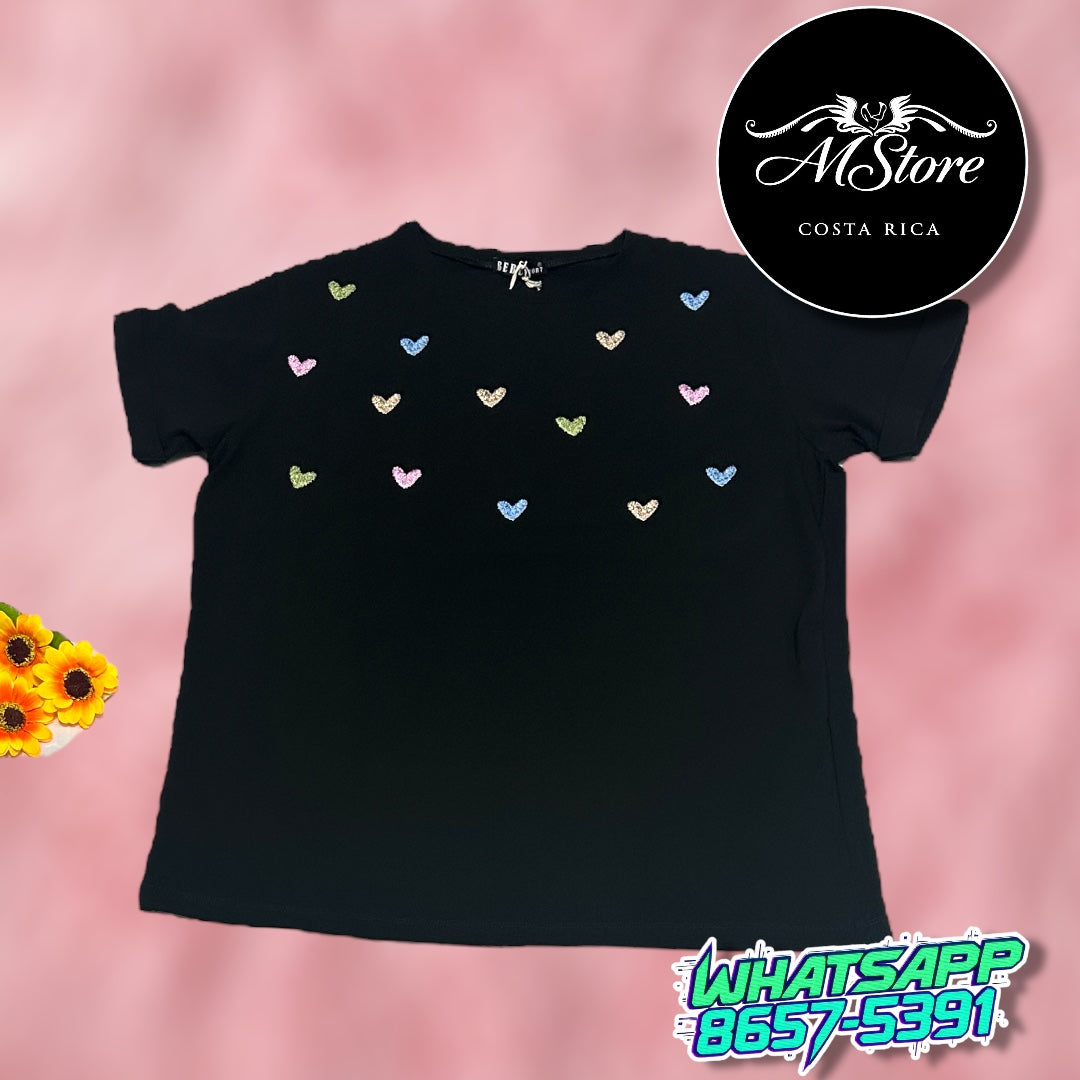 Corte L Corazones Negro Colores Tela Fria