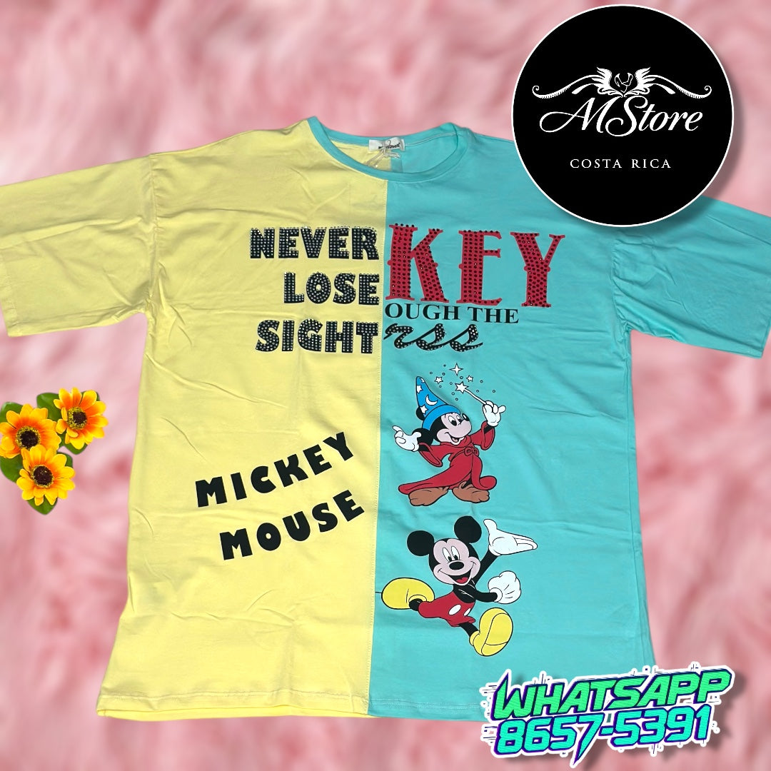 Blusón Oversize Mickey Mago Menta AmarilloTela Fría