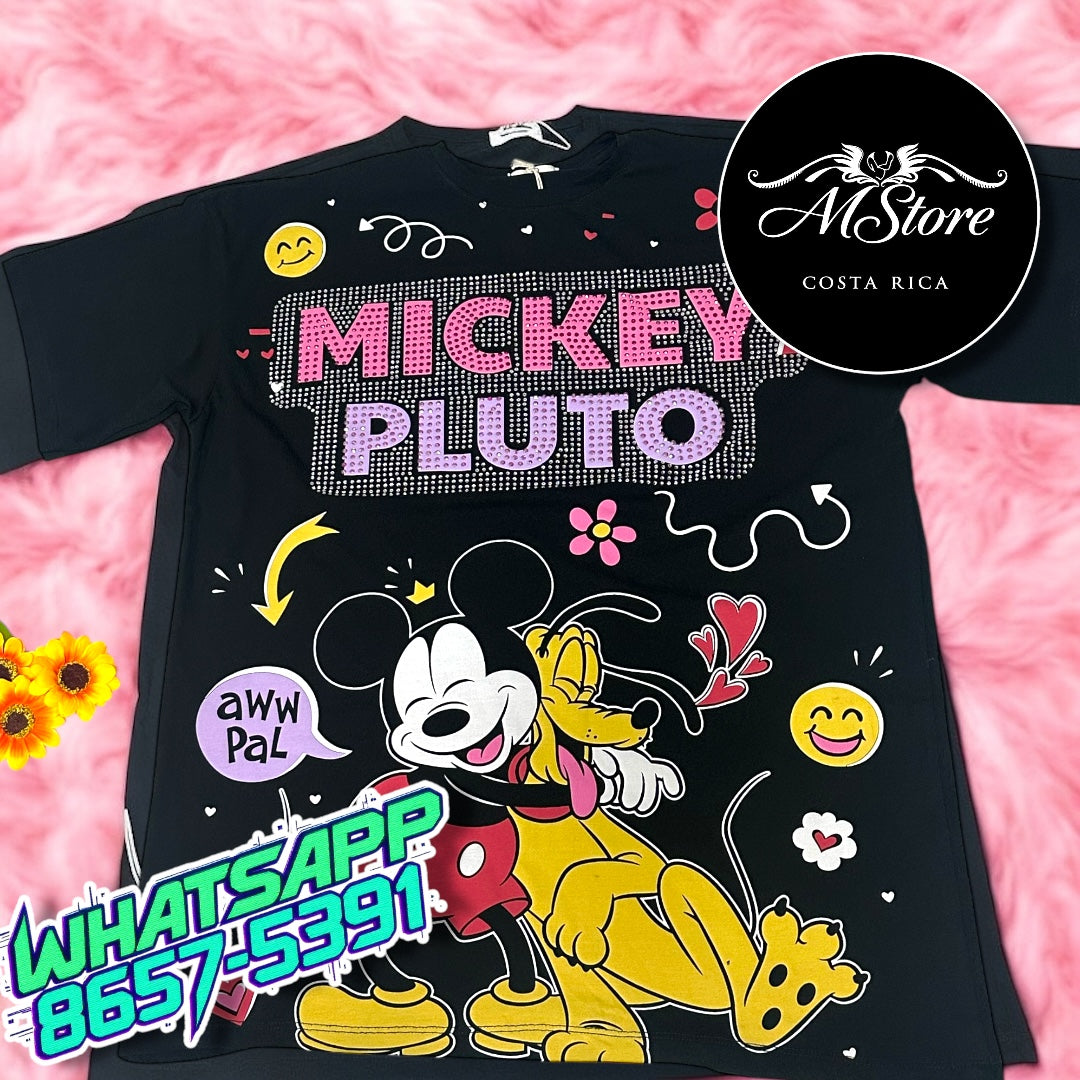 Blusón Oversize Mivkey Pluto Negro Tela Fría