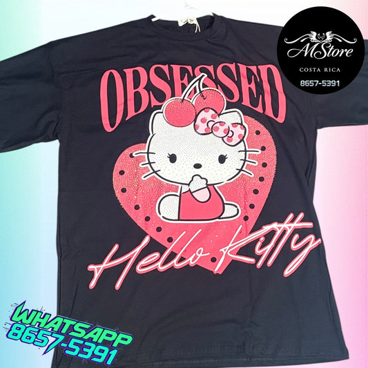 Blusón Oversize HKB Hello Kitty Cherry Negro Tela Fría