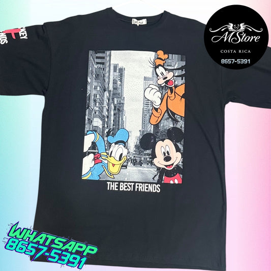 Blusón Oversize MMB  Mickey Donald Goffie Cuadrado Negro Tela Fria