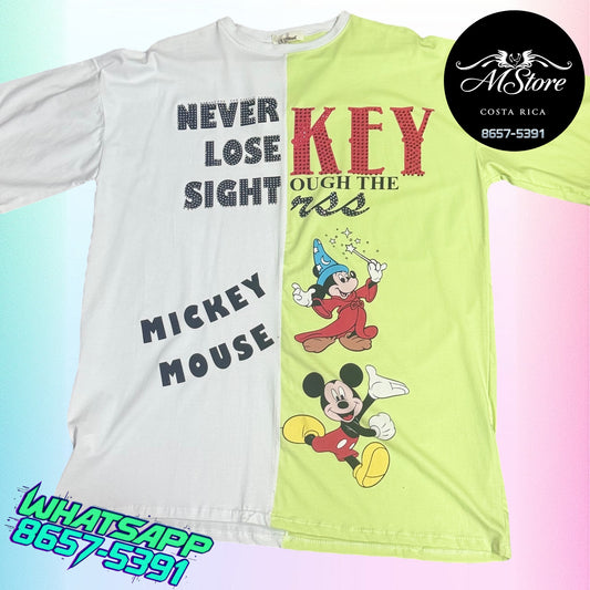 Blusón Oversize MMB Mickey Mago Blanco/ Verde Tela Fria