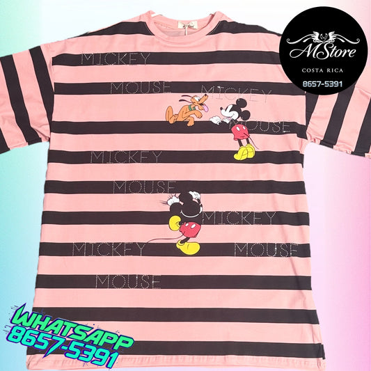 Blusón Oversize MMB Mickey Pluto Rayas Tela Fría