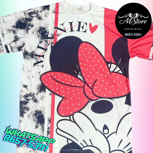 Blusón Oversize MMB  Minnie Roja Lazo Tela piel de Durazno