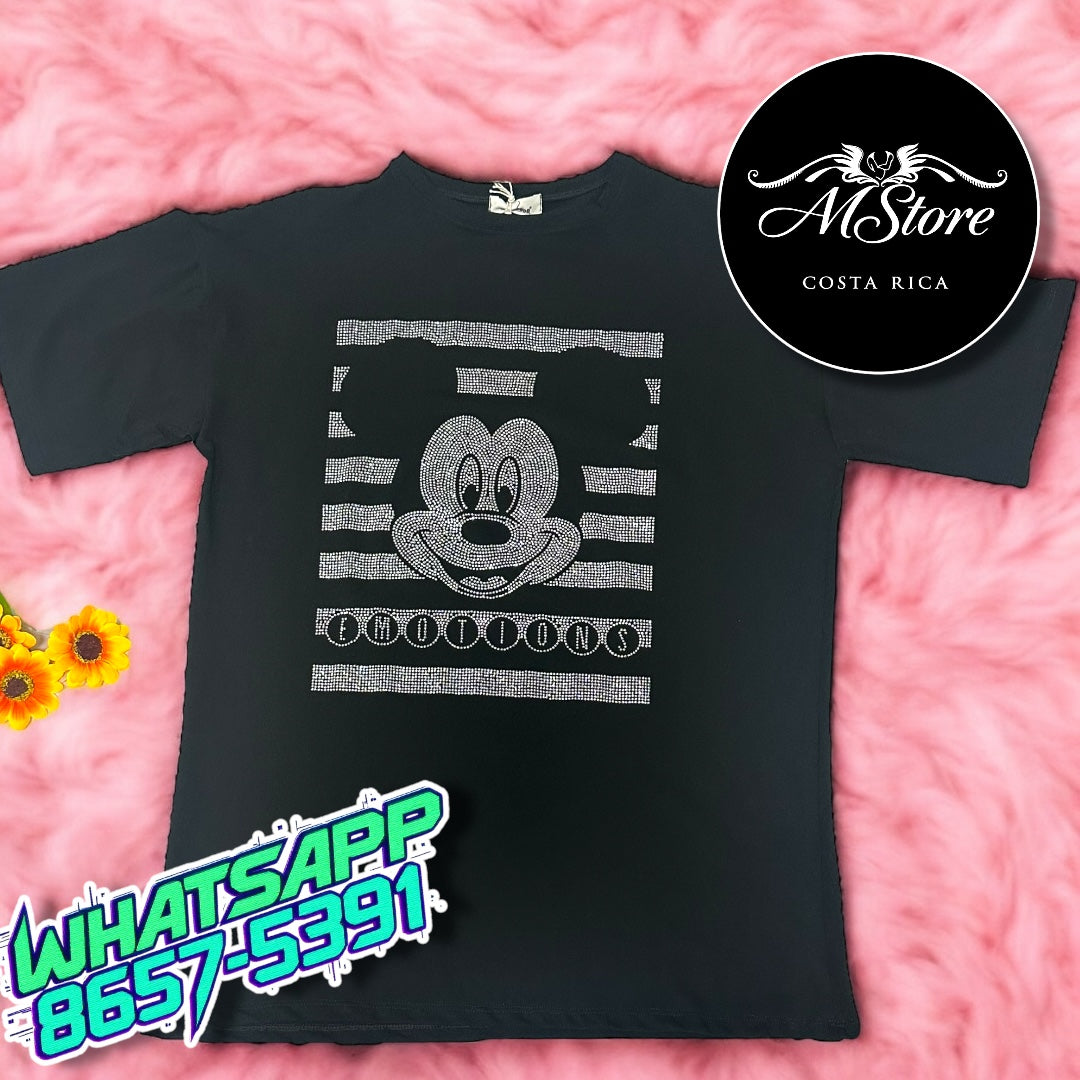 Blusón Oversize Mickey Ruteador Negro Tela Fria