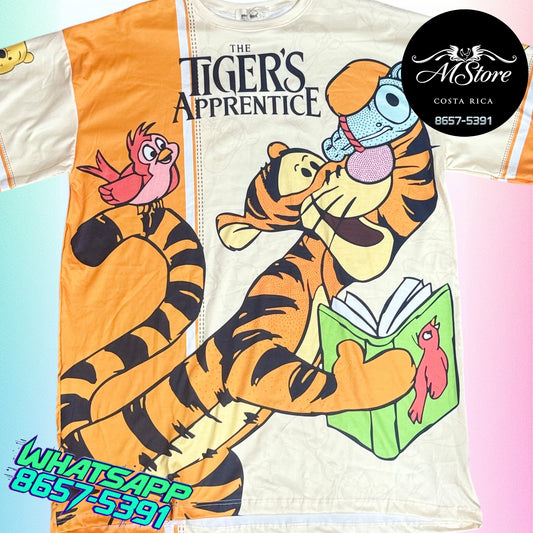 Blusón Oversize WPB Tiger Pajaro Beige Naranja Tela piel de durazno