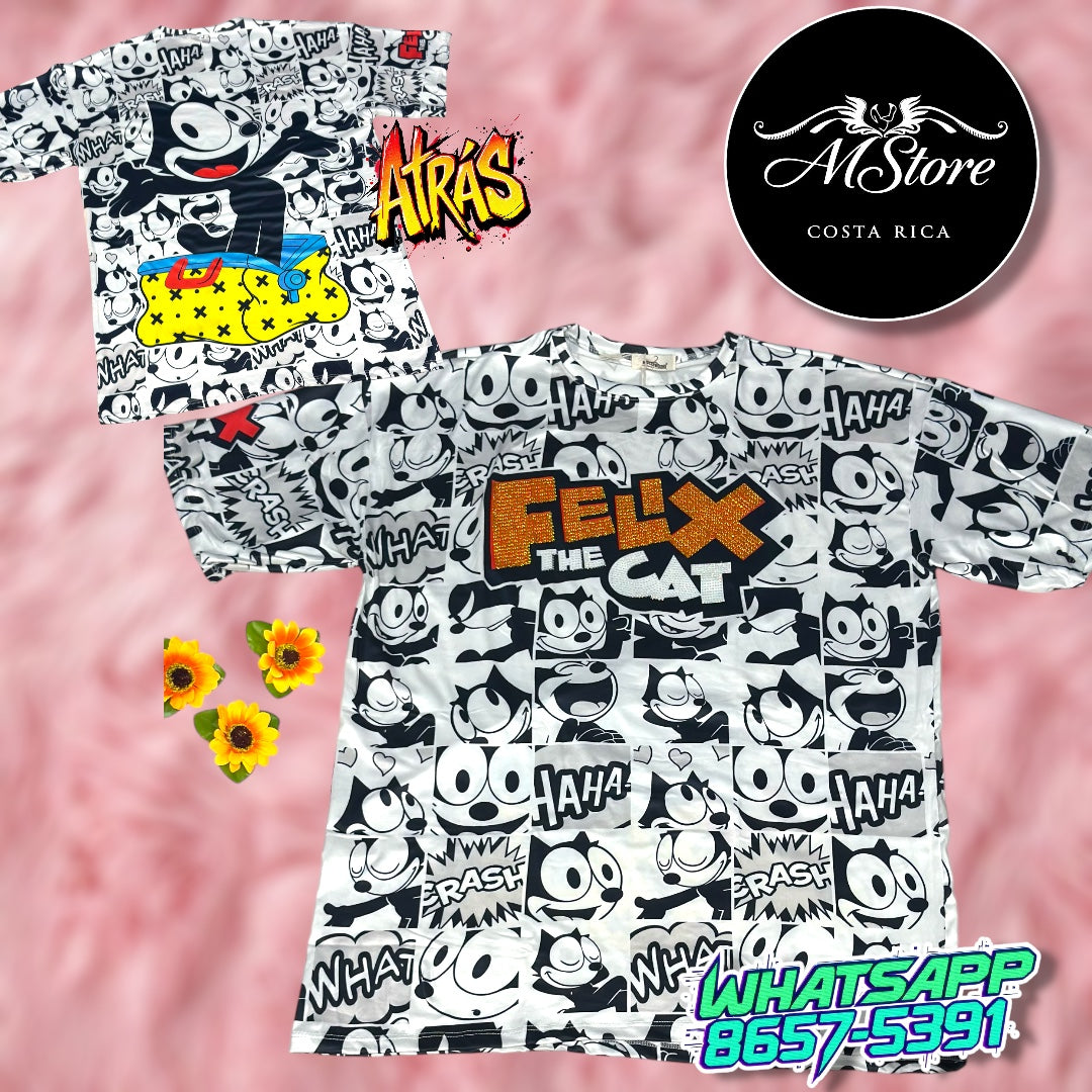 Blusón Oversize Felix Cartoon Tela Piel de Durazno
