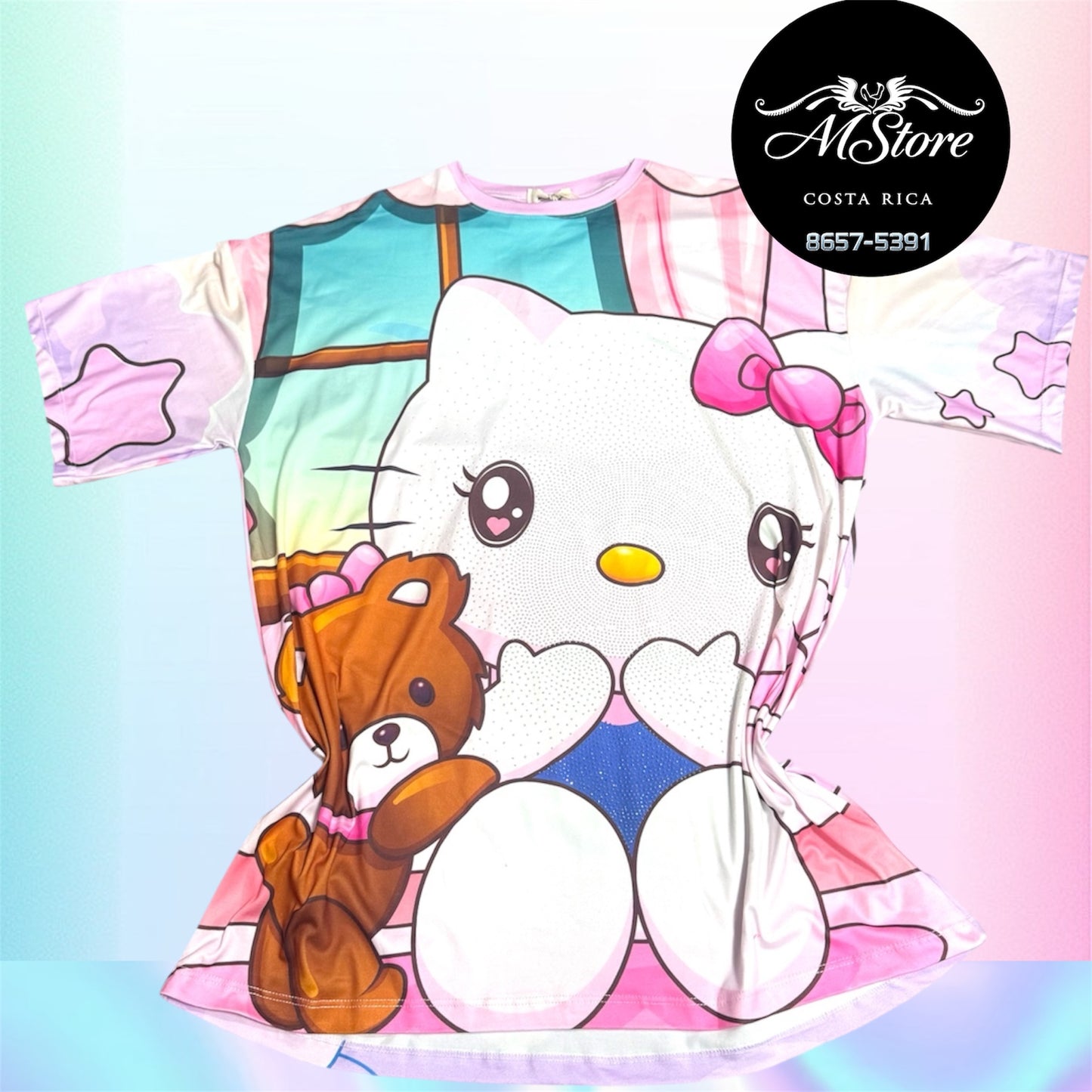 Blusón Oversize HKB Hello Osito Tela piel de durazno