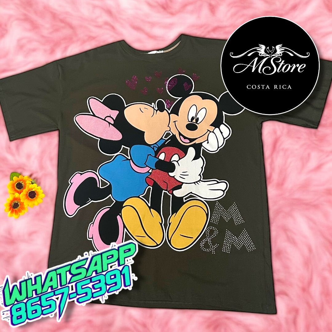 Blusón Oversize Minnie Mickey Romanticones Verde Tela Fría