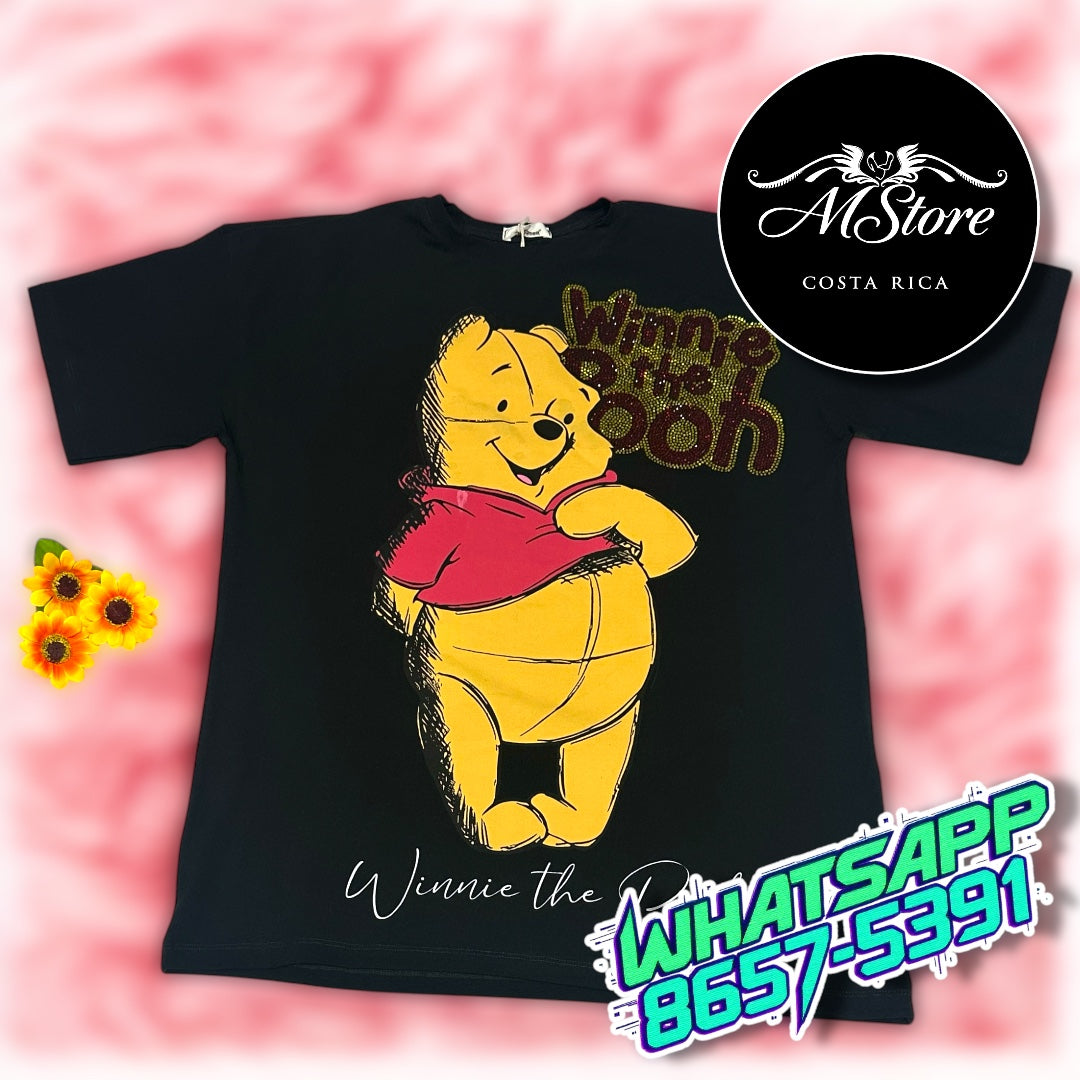 Blusón Oversize Snnopy Pooh Negro Tela Fria