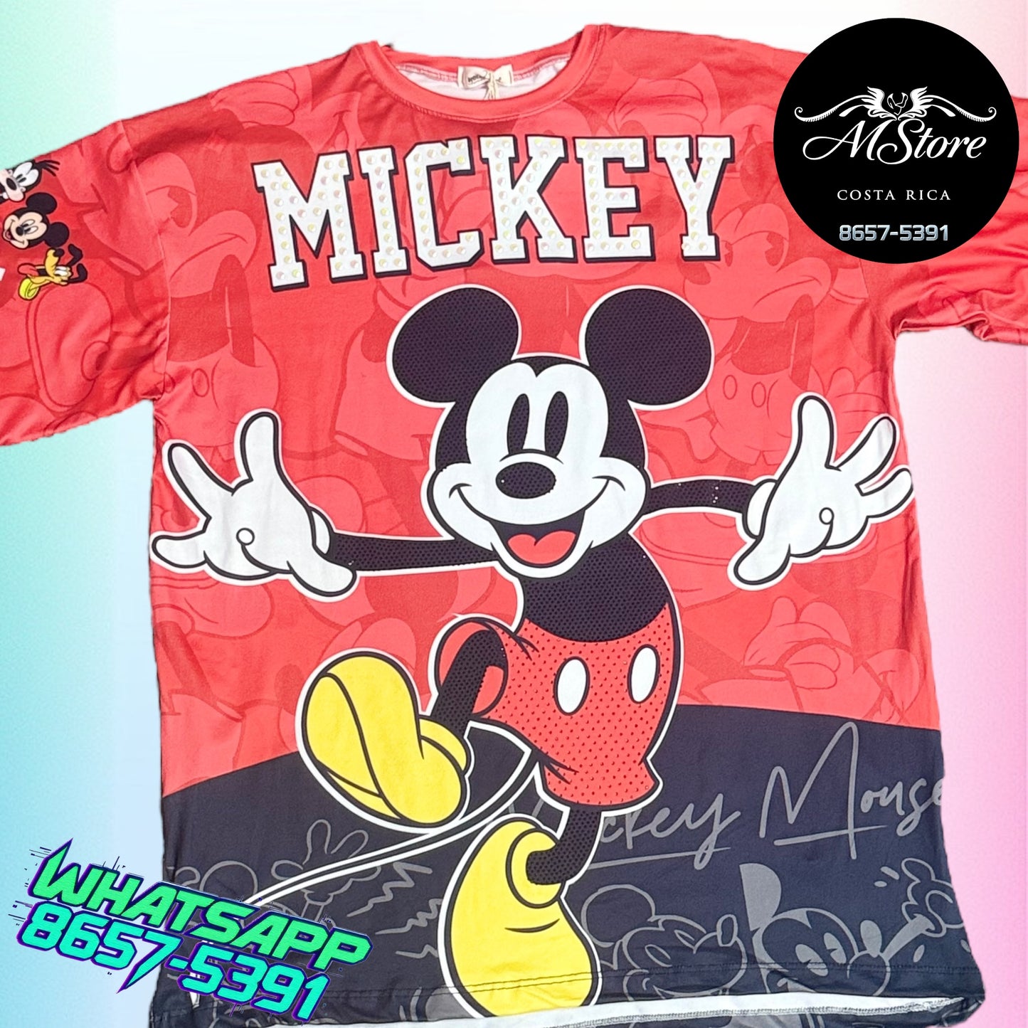 Blusón Oversize MMB Mickey Rojo Negro Tela Piel de Durazno