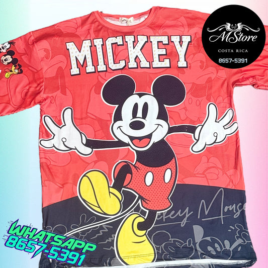 Blusón Oversize MMB Mickey Rojo Negro Tela Piel de Durazno