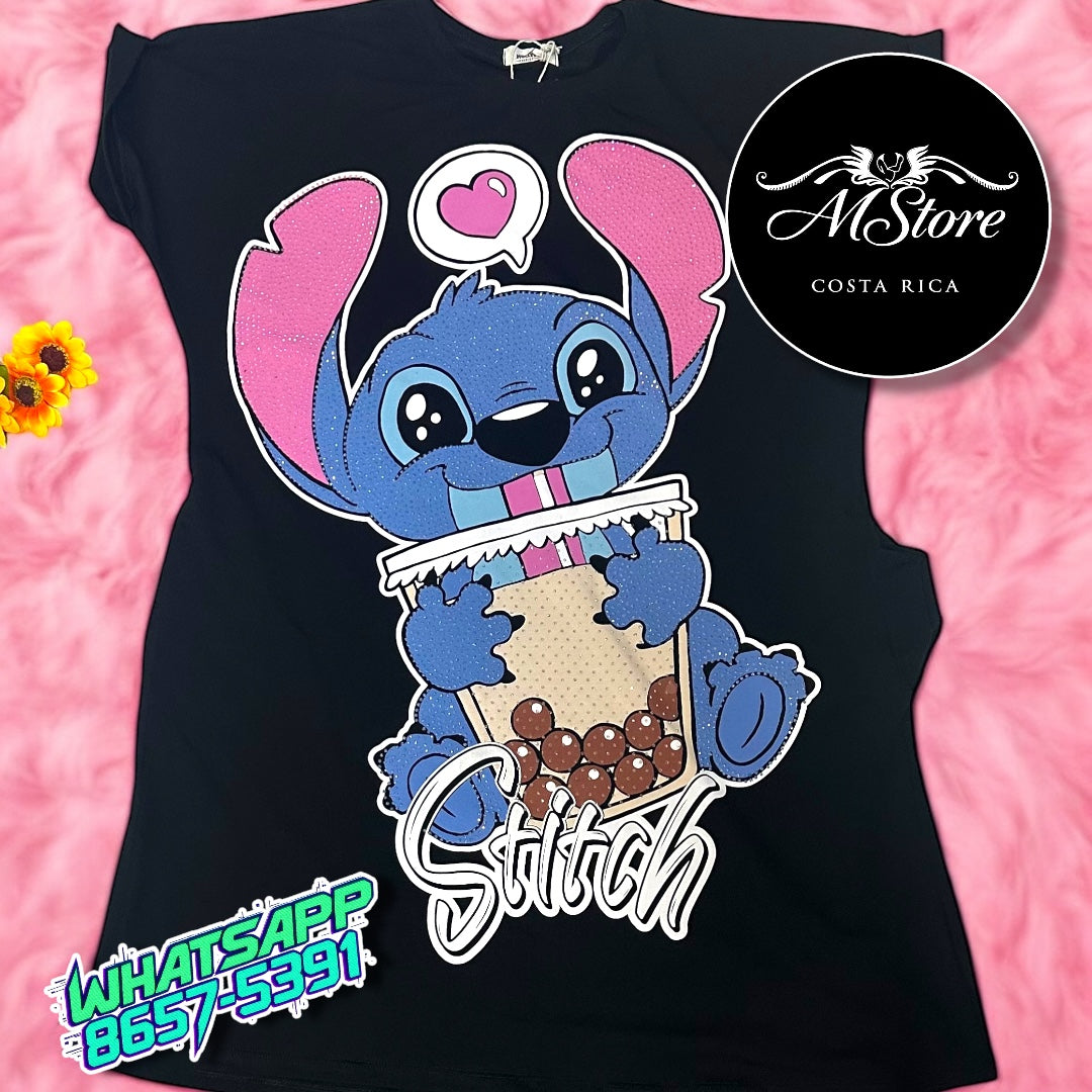 Vestido Oversize  Stitch Negro Tela Piel Fria