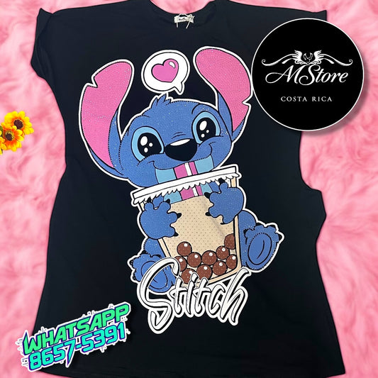 Vestido Oversize  Stitch Negro Tela Piel Fria