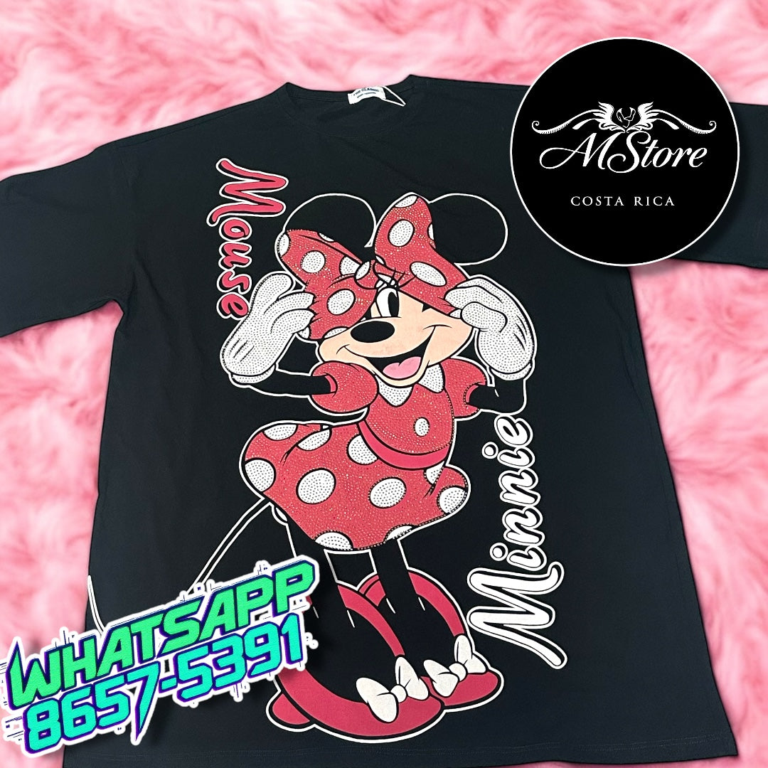 Blusón Oversize Minnie Lazo Tapa Cara Negro Tela Fría