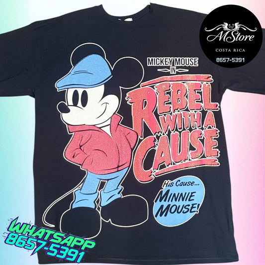 Blusón Oversize MMB  Mickey Rebel Negro Tela Fria
