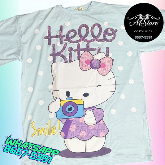Blusón Oversize HKB Hello Kitty Foto Celeste Bebe Tela Fría