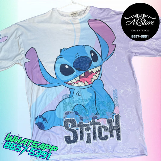 Blusón Oversize STB Stich Sorriendo Lila Tela piel de durazno