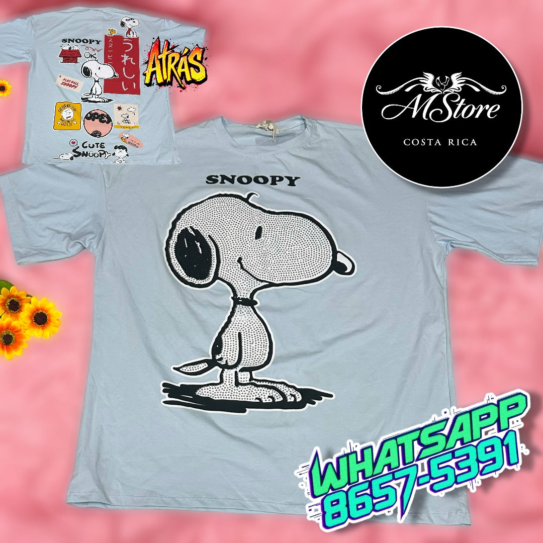Blusón Oversize Snnopy Jugando Celeste Tela Fria