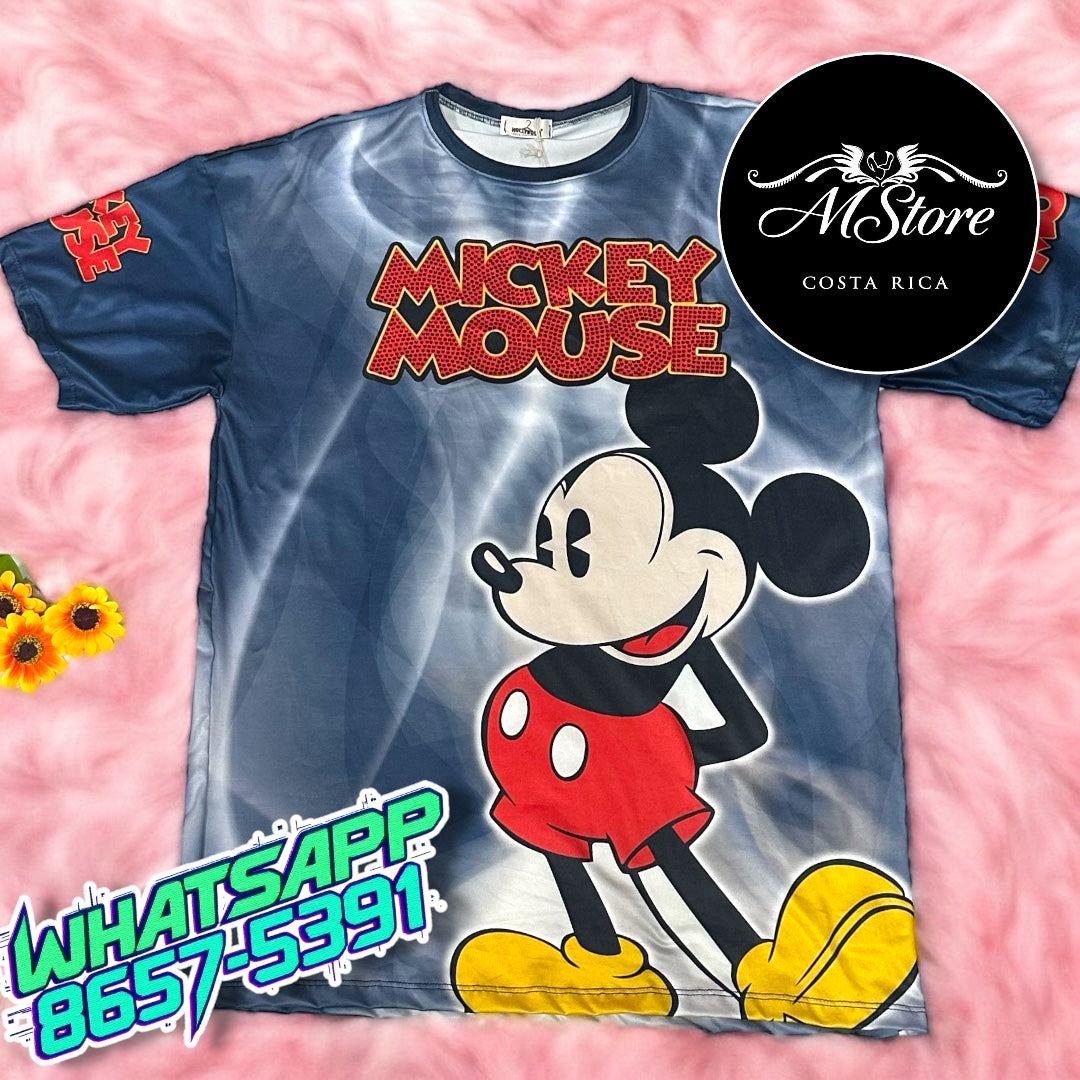 Blusón Oversize Mickey Completo Azul Tela Piel de Durazno