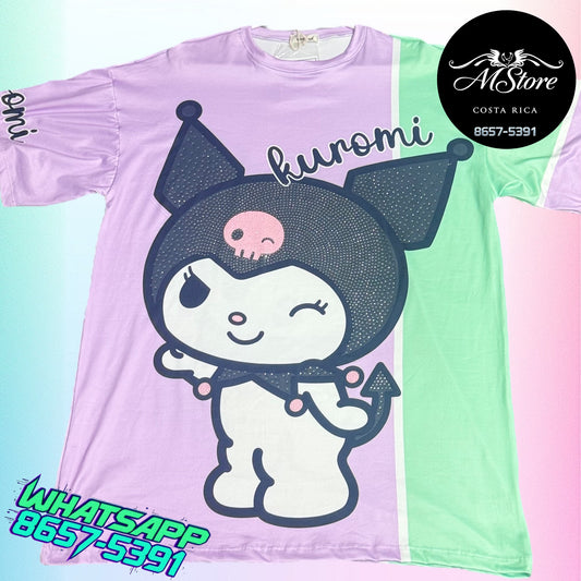 Blusón Oversize HKB Kuromi Morada Tela Piel de Durazno