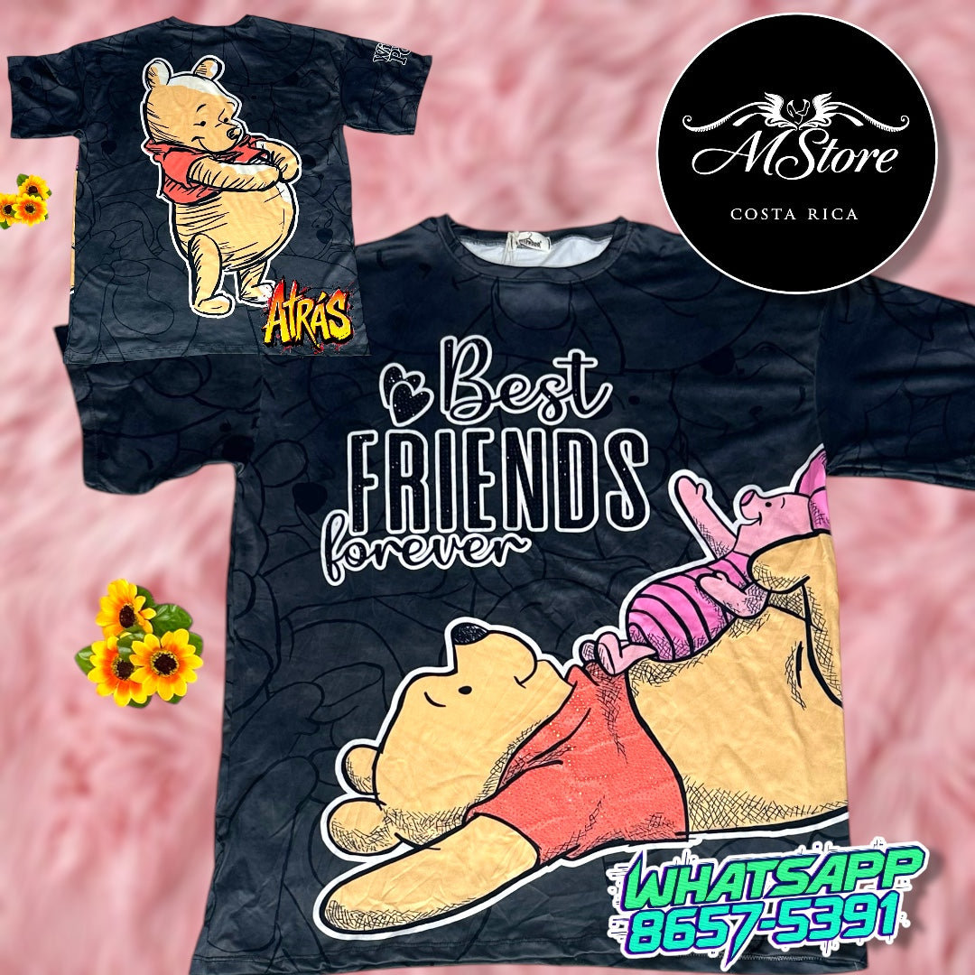 Blusón Oversize Winnie Piglet gris Tela piel de Durazno