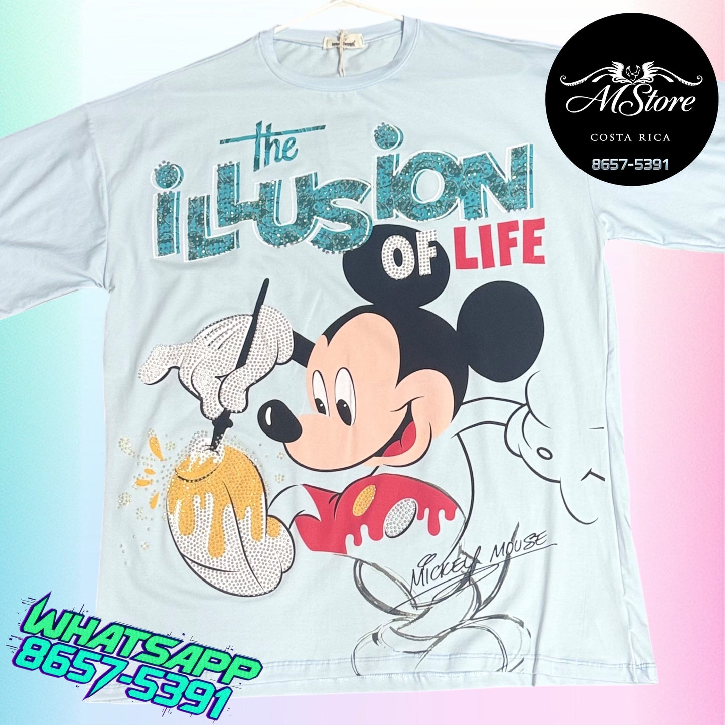 Blusón Oversize MMB  Mickey illusion Celeste Bebe Tela Fria