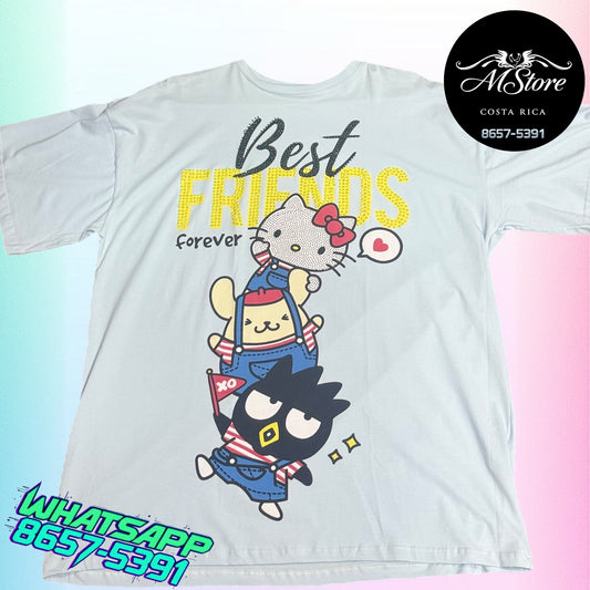 Blusón Oversize HKB Hello Kitty Amigos Celeste Bebe Tela Fría