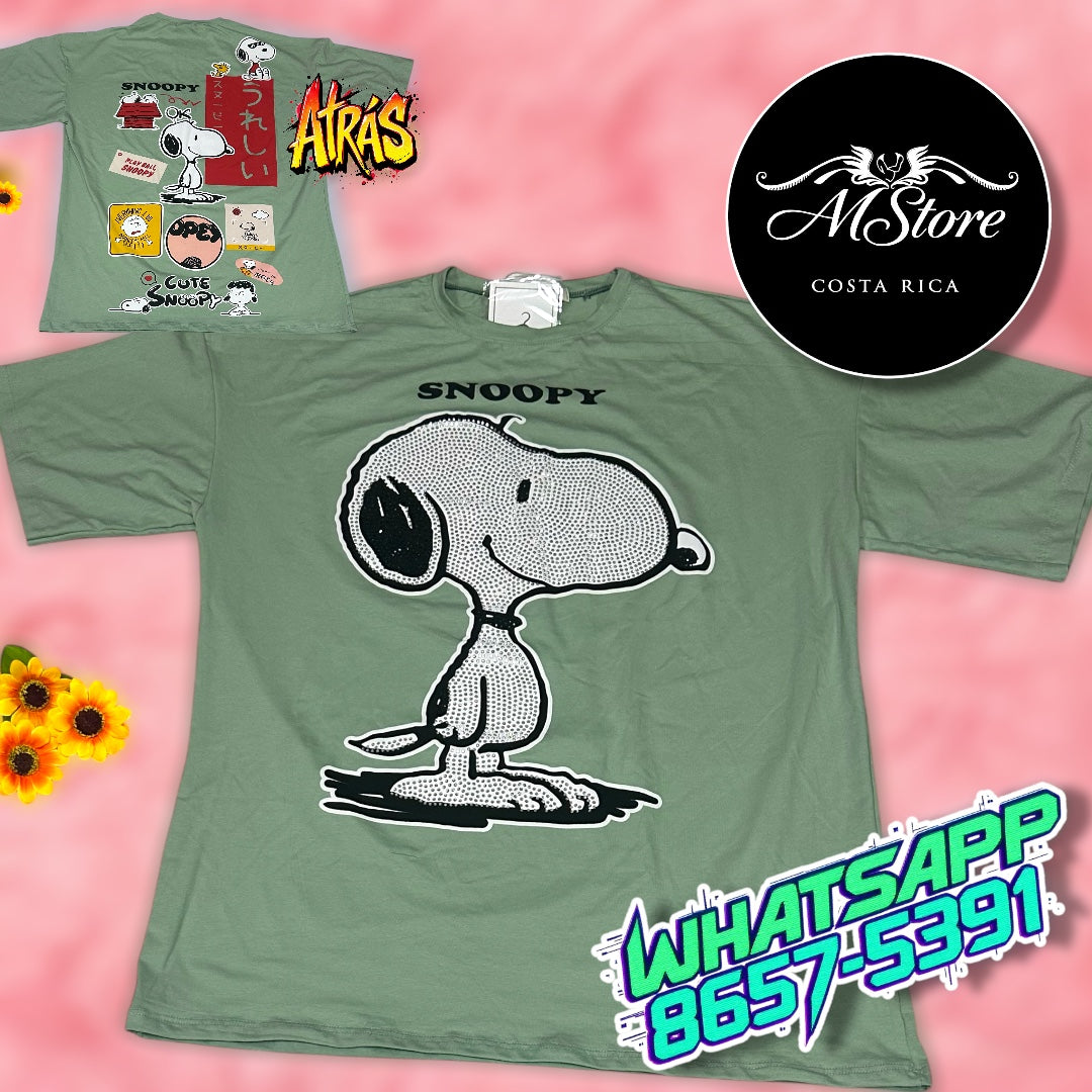 Blusón Oversize Snnopy Jugando Pistacho Tela Fria