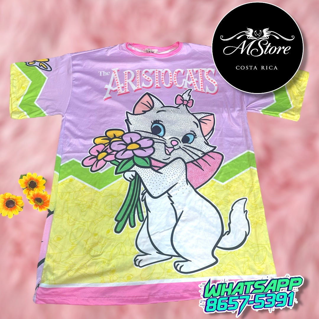 Blusón Oversize Marie Flores Lila Amarillo Tela Piel de Durazno