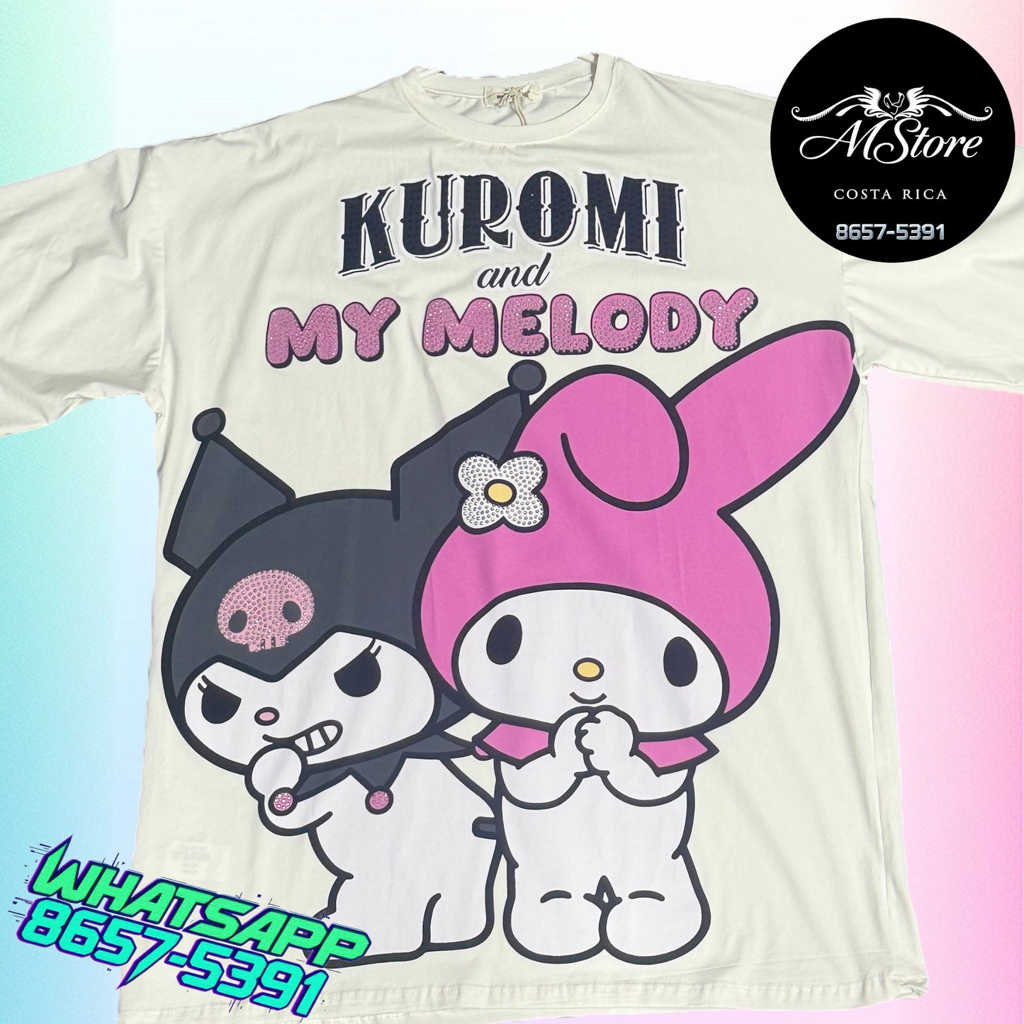 Blusón Oversize HKB Kuromi Melody BlancoTela Fría