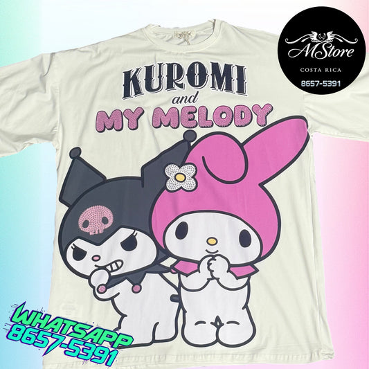 Blusón Oversize HKB Kuromi Melody BlancoTela Fría