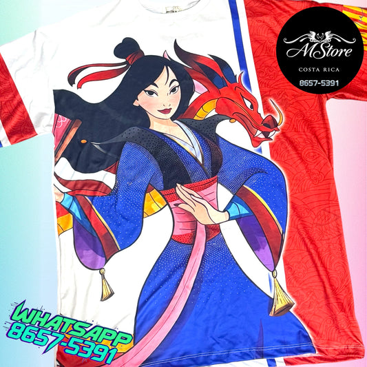 Blusón Oversize PRB Mulan Blanco Rojo Tela piel de durazno