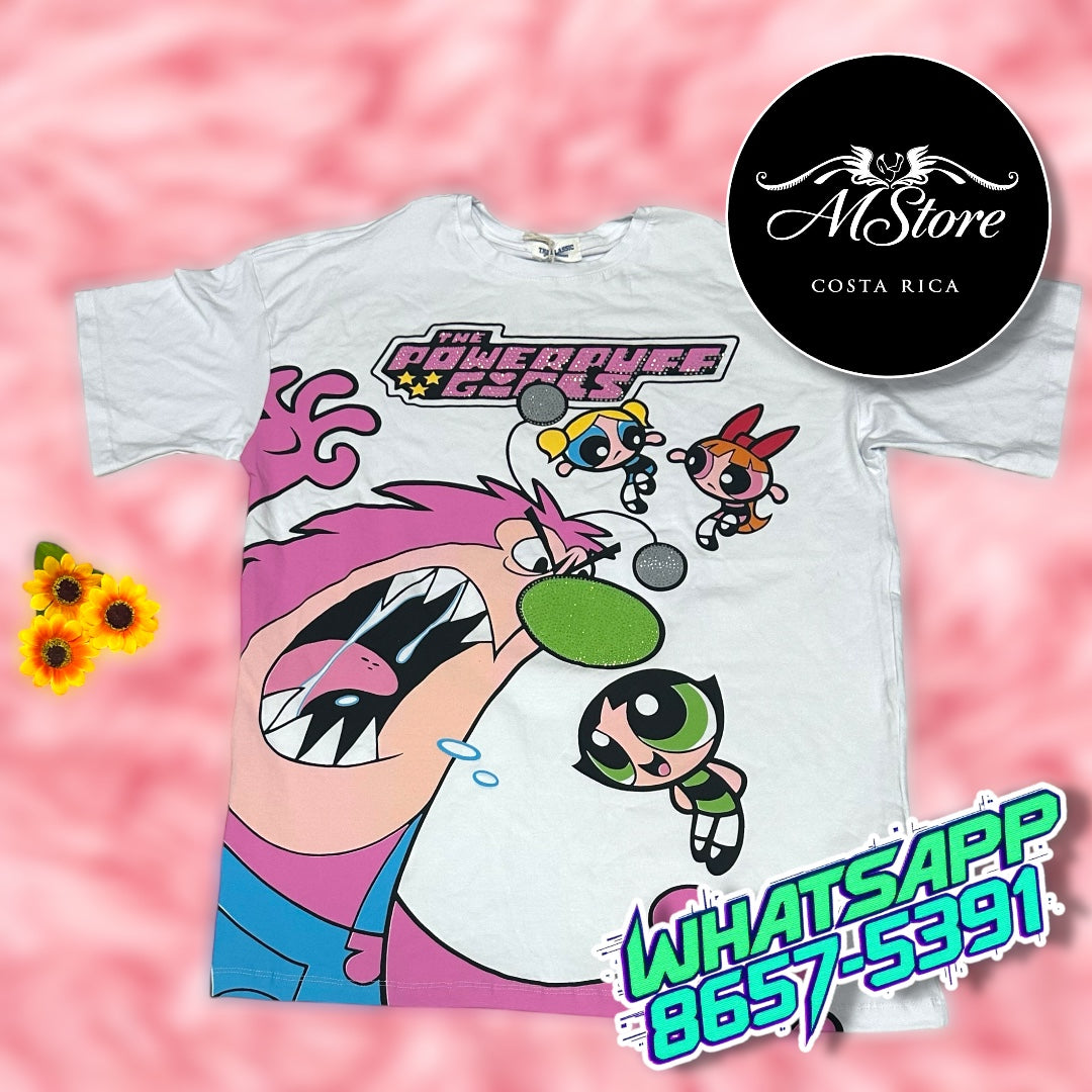 Blusón Oversize Chicas Super Poderosas Blanco Tela Fría