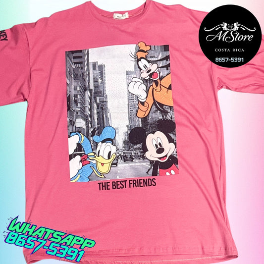 Blusón Oversize MMB Mickey Donald Goffy Cuadro Cereza Tela Fria